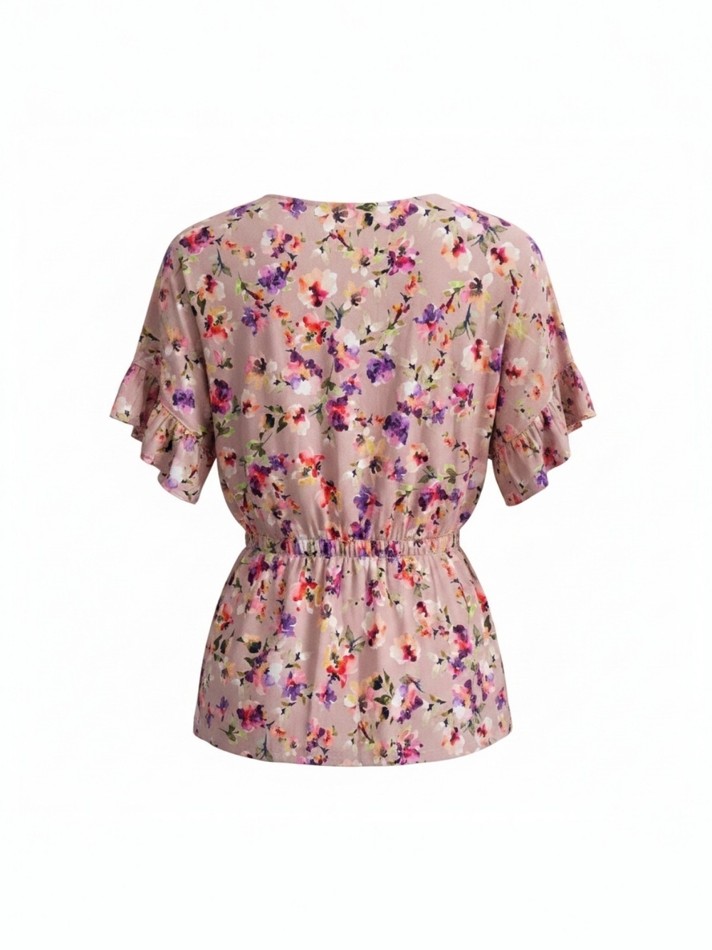 dolan Pink Multi Floral V-Neck Ruffle Sleeve Top - Picture 2 of 5